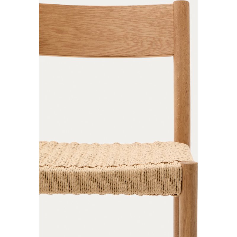 Tabouret Yalia dossier en bois de chêne finition naturelle et assise en corde 65 cm