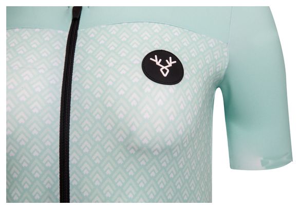Maillot Manches Courtes Femme LeBram Portillon Celeste / Vert Coupe Ajustée