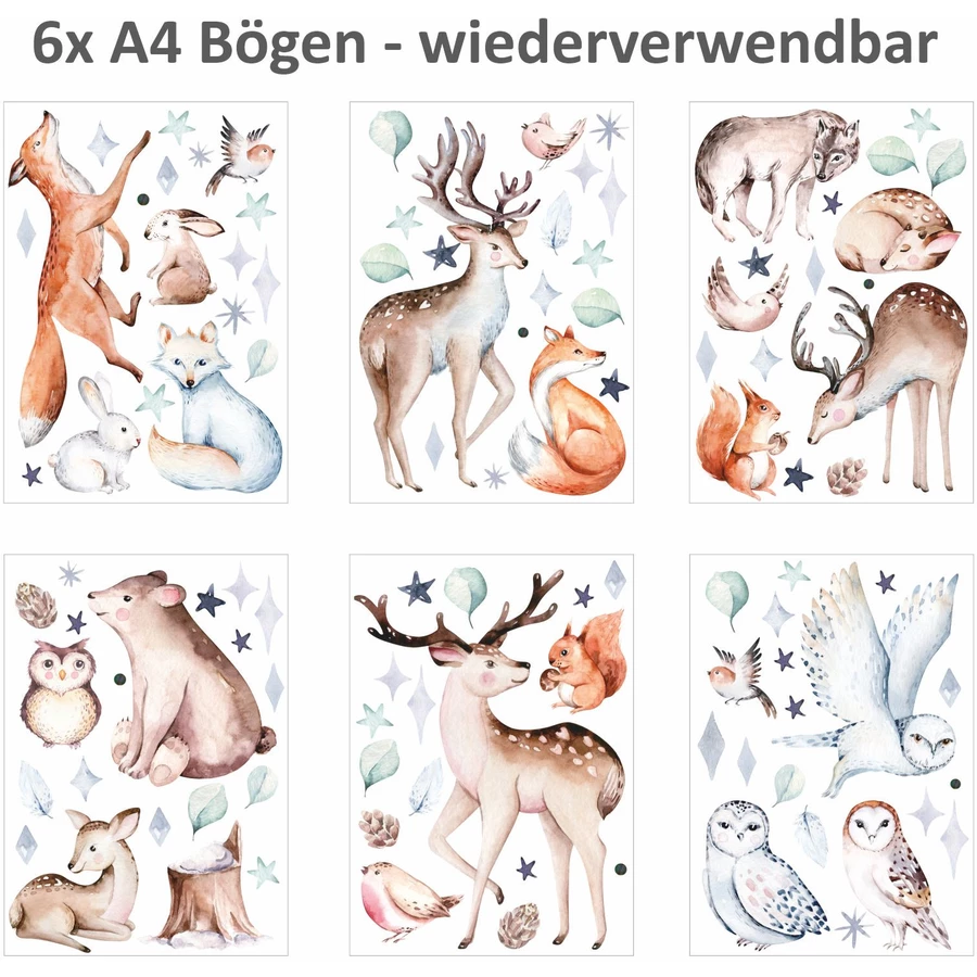 Nikima Fensterbilder Wintertiere selbstklebend bunt