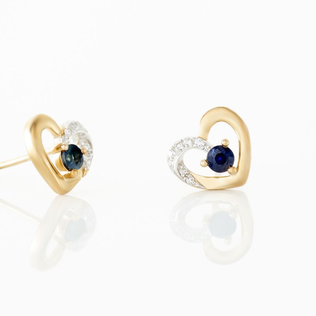 Boucles D'oreilles Puces Kyrill Or Jaune Saphir Diamants