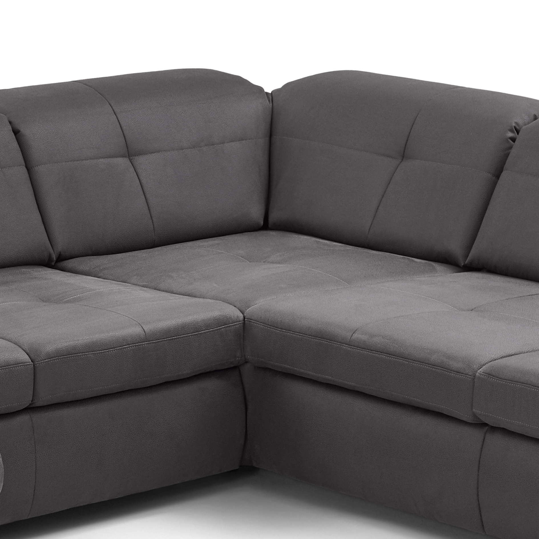 polsterpower Ecksofa - grau - Basismodell - Anstellhocker rechts
