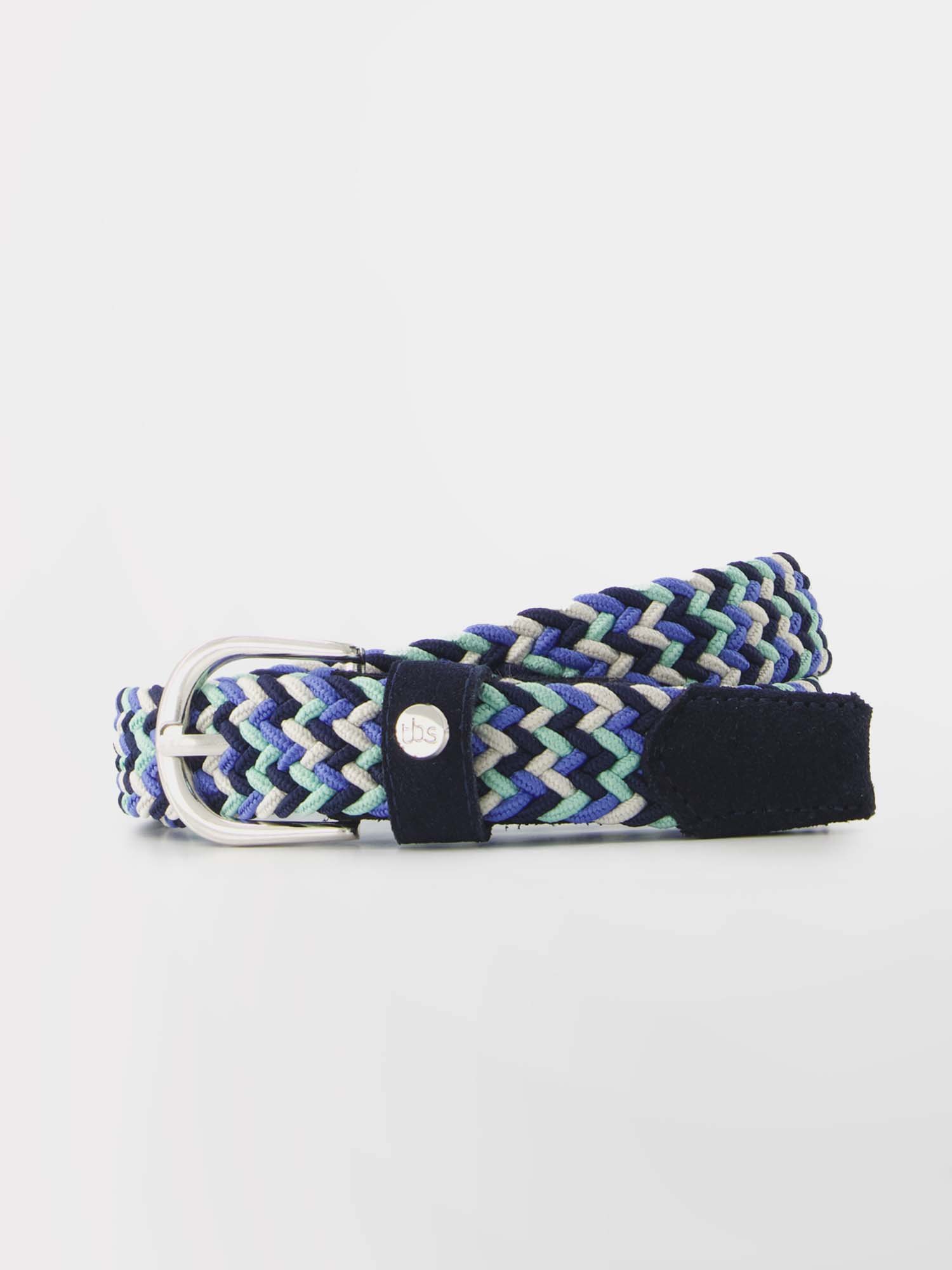 Ceinture Femme Tressée & Elastiquée Beige et Bleu