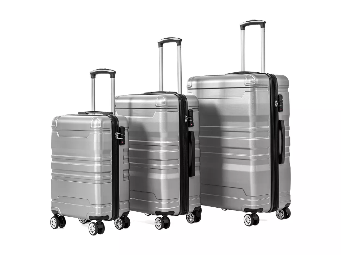 Bagage à main à coque rigide, valise avec serrure TSA et roue universelle, extensible, poignée latérale, ensemble 3 pièces