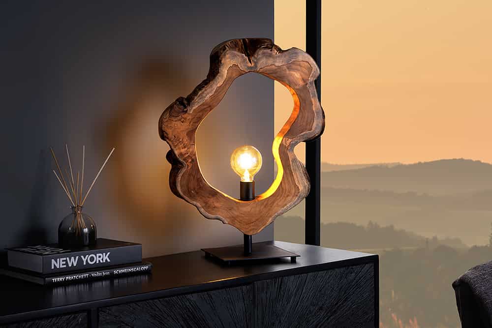 Handgefertigte Tischlampe ORGANIC ARTWORK 55cm natur Teakholz