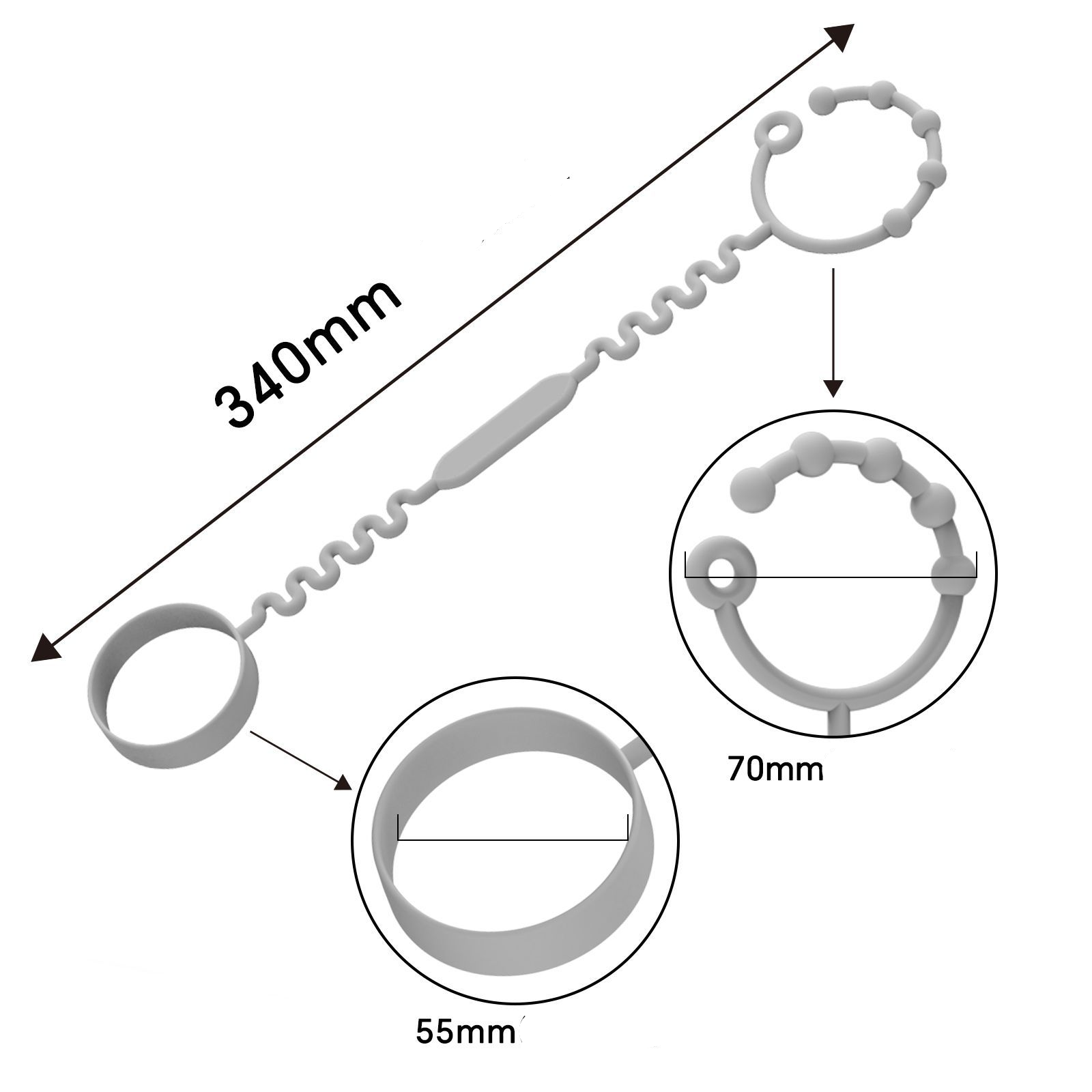 (34cm) Silikon Kinderwagen Flaschen Halterung Cup Catcher Fallschutz für Fläschchen / Spielzeug - Grau
