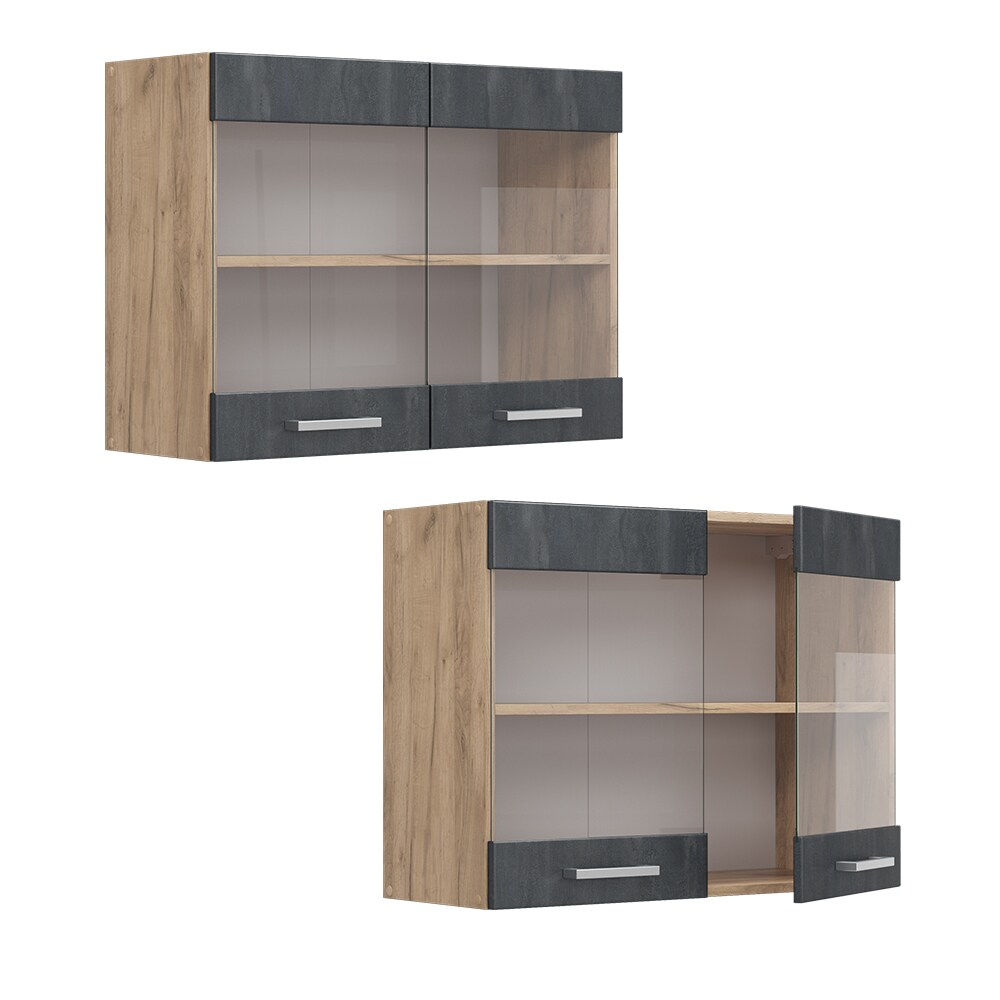 Vicco Hängeglasschrank R-Line Schwarz Beton Eiche 80 cm
