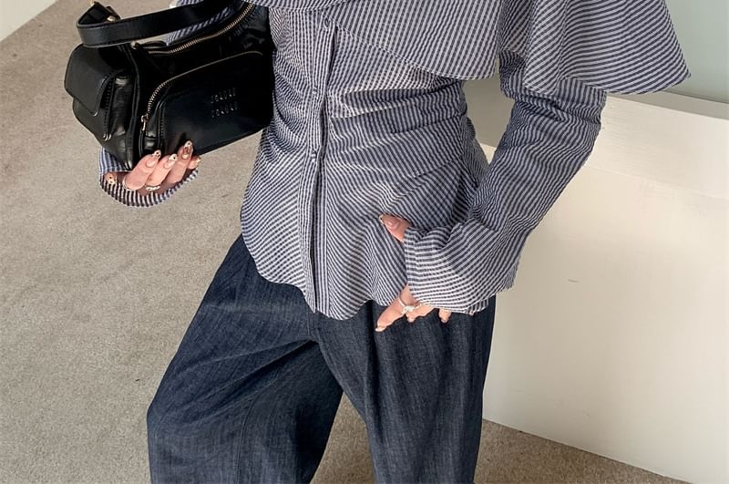 haruokiea - Blouse met lange mouwen, strepen en split aan de achterkant