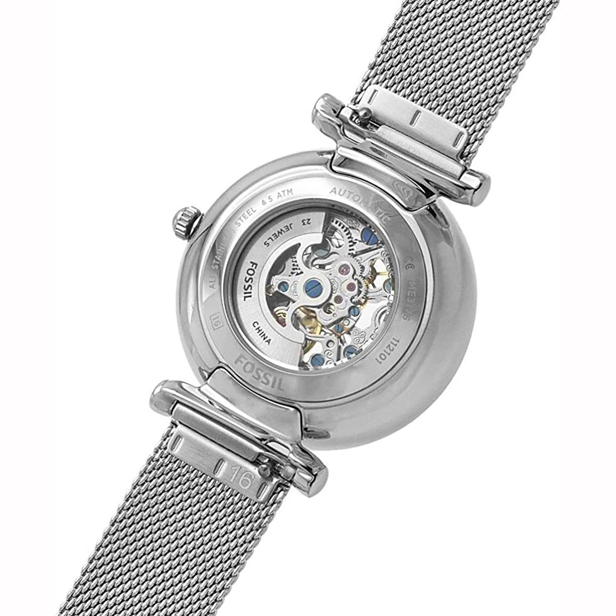 Montre femme Fossil automatique Carlie acier blanc