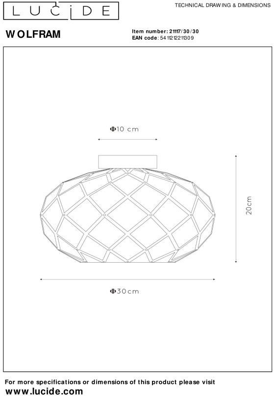 Lucide   Wolfram Zwart Plafondlamp
