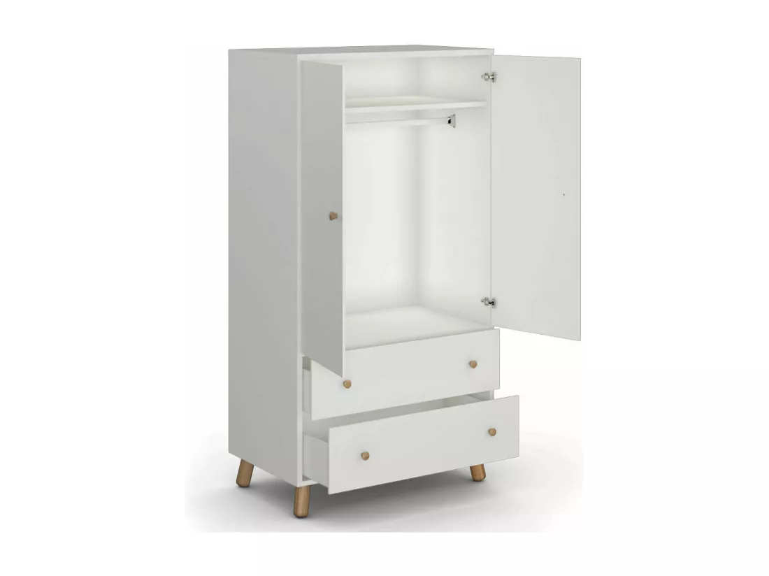 Armoire enfant bois massif blanc et bois GABBY