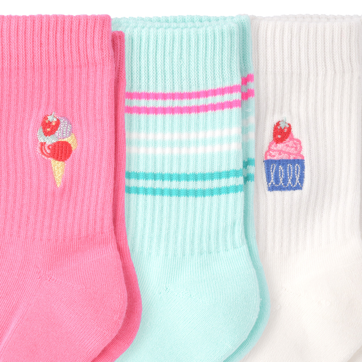 Famy 3 Paar Mädchen Socken mit bunten Motiven helltürkis / rosa / weiss