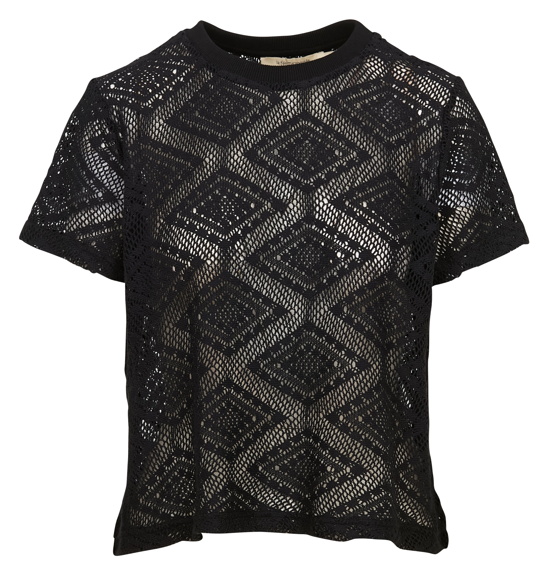 Tee-shirt col rond brodé en coton | Noir