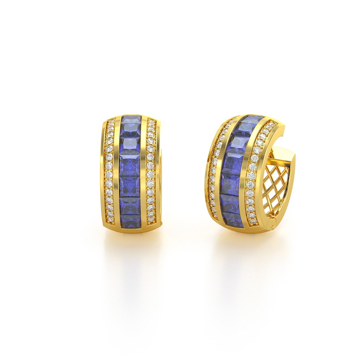 Boucles d'oreilles ADEN Or 585 Jaune Tanzanite et Diamants 7.35grs