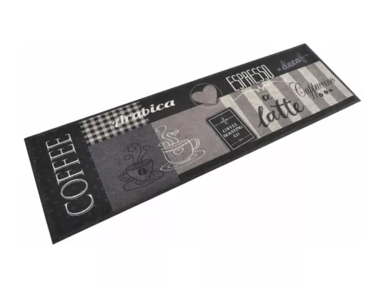 Tapis de cuisine lavable impression café noir 45x150 cm velours