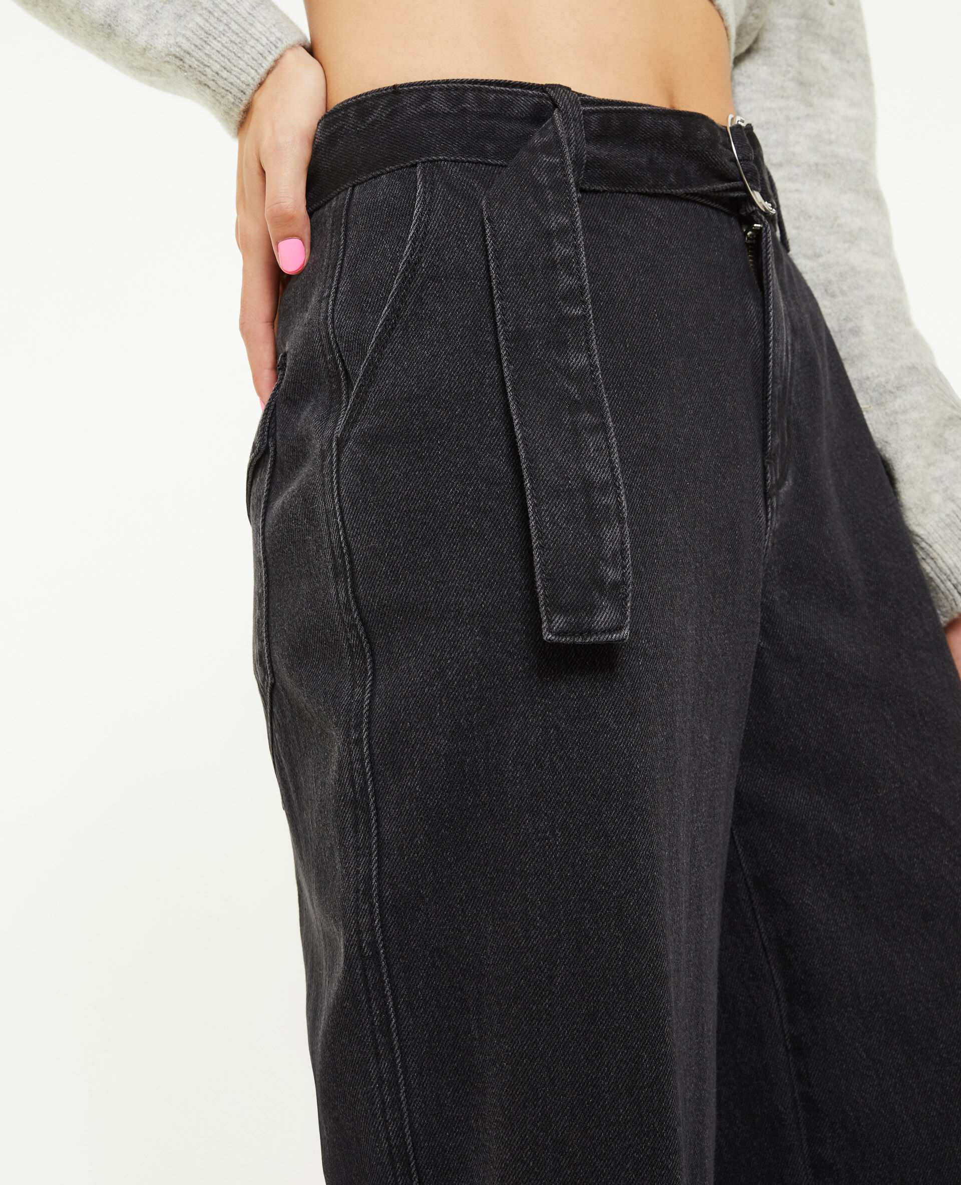Jean wide extra large avec ceinture - Noir
