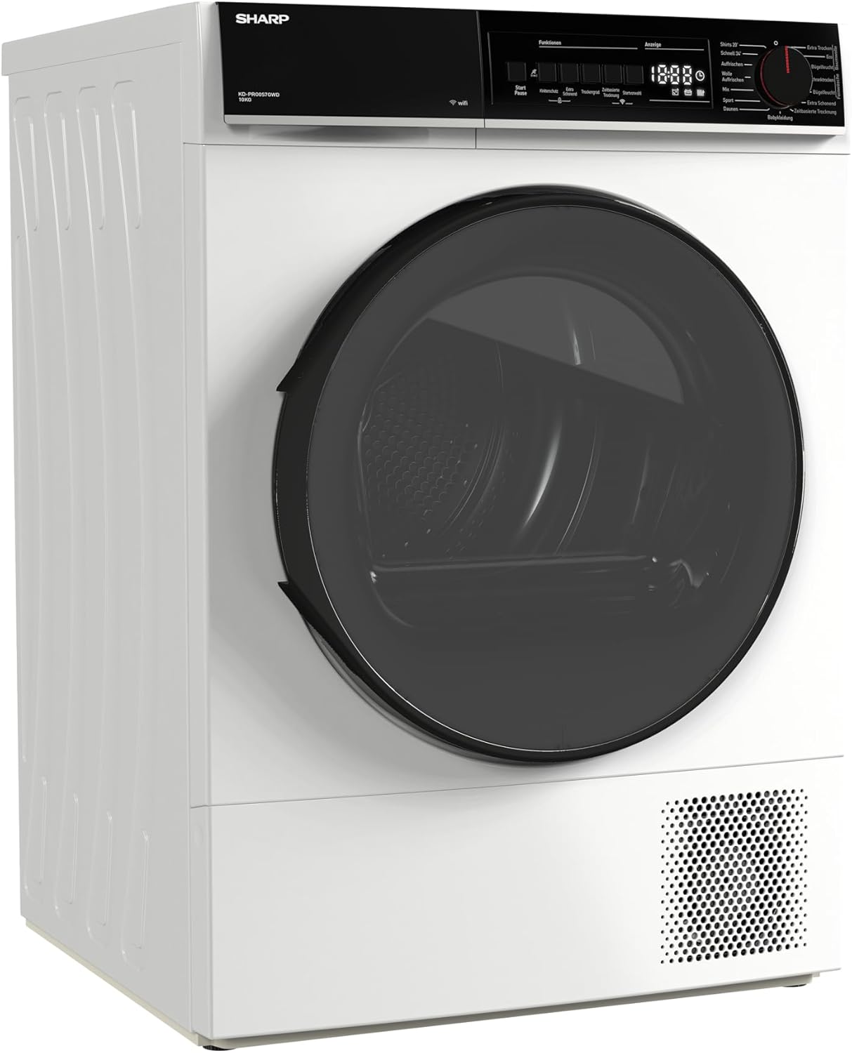 Sharp KD-PRO0S7GWD-DE Wäschetrockner, 10kg, D, WiFi, 15 Programme inkl. 20-Minuten-Schnelltrockenprogramm, Weiß
