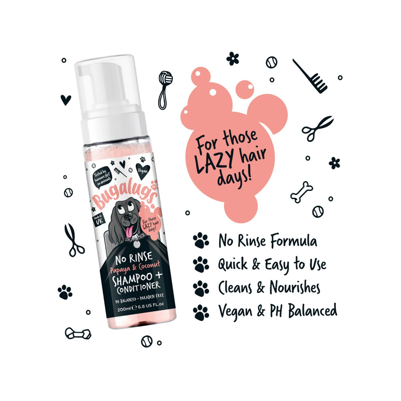 Bugalugs Papaya Coconut 2-in-1 No-Rinse Shampoo & Conditioner – Praktische Pflege für Hunde- und Katzenfell