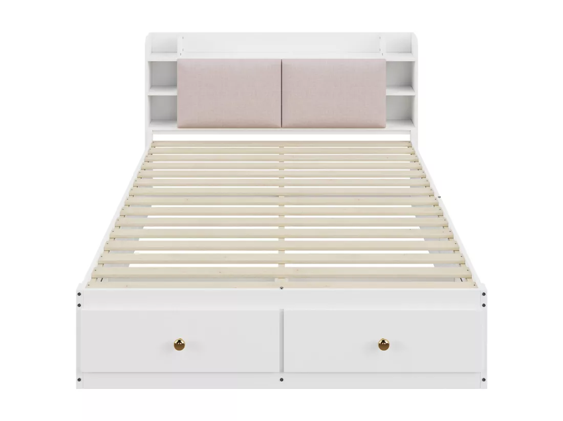 Lit Combiné en Bois Massif - 140x200cm - Tête de lit avec rangement - avec Tiroirs, Table de nuit, Banquette de canapé