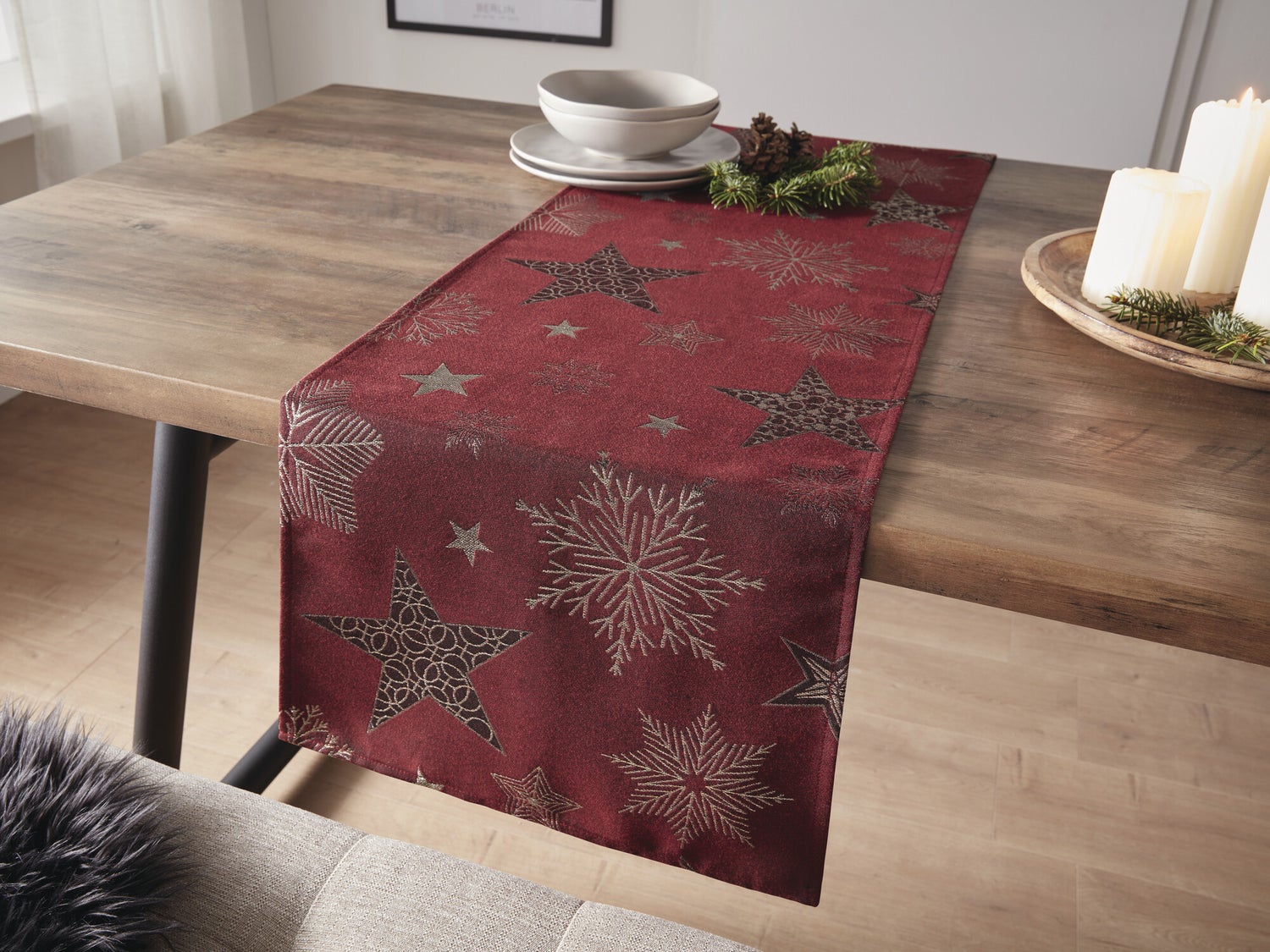 FRANK FLECHTWAREN | Sparkling Stars Tafelloper, POLYESTER, 40 x 140 cm