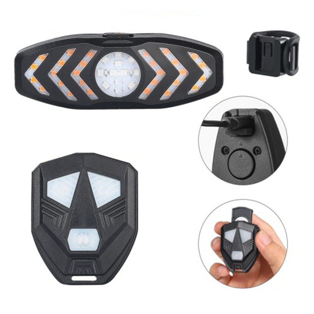 2in1 Wiederaufladbares USB Velo Fahrrad Blinker Rücklicht LED Bremslicht Warnlicht inkl. Fernbedienung / Hupe (80 Lumen)