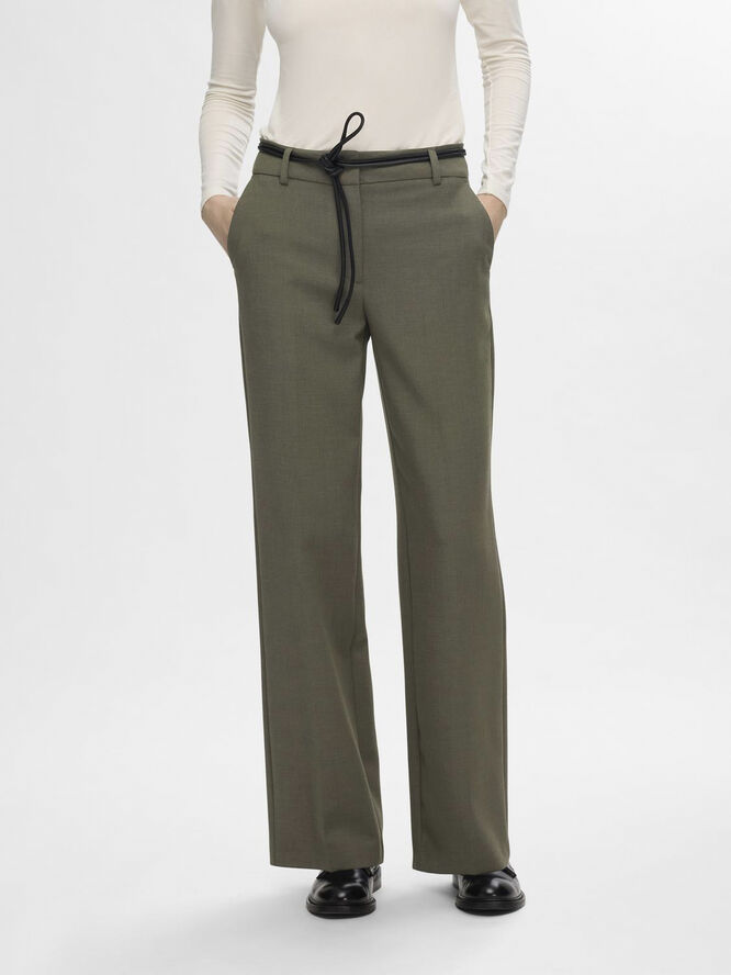 Selected Femme SLFRITA MW WIDE PANT NOOS Kalamata/melange
