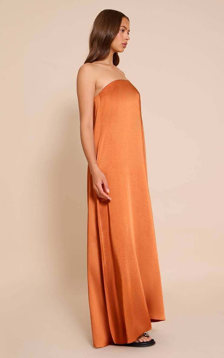 Rouille Robe Fourreau Bustier En Satin Texturé