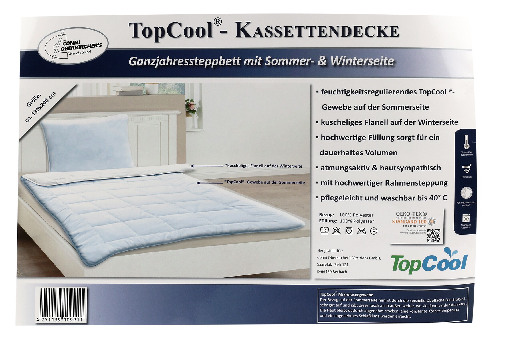 Top Cool Kasettendecke 135 x 200 cm Sommerseite Winterseite