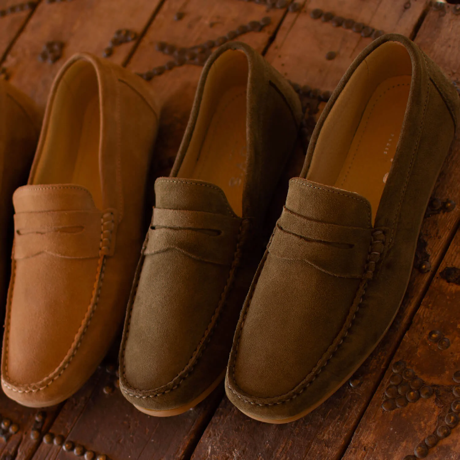 Fred-Mocassin souple en velours kaki