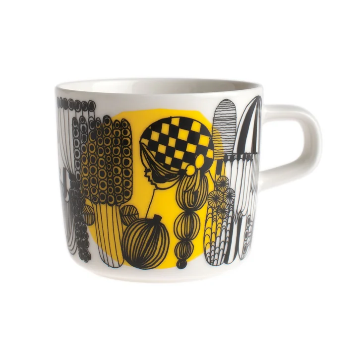 Marimekko - Oiva Siirtolapuutarha Becher mit Henkel 200 ml, weiss / schwarz / gelb