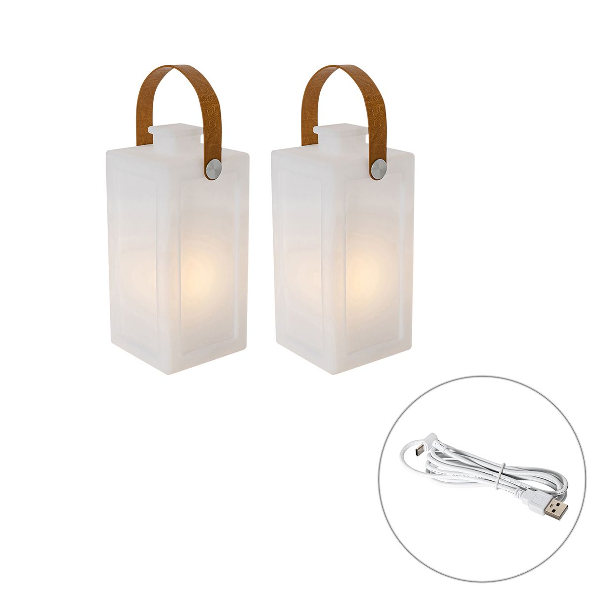 Set van 2 tafellampen wit flame effect oplaadbaar IP44 - Stard