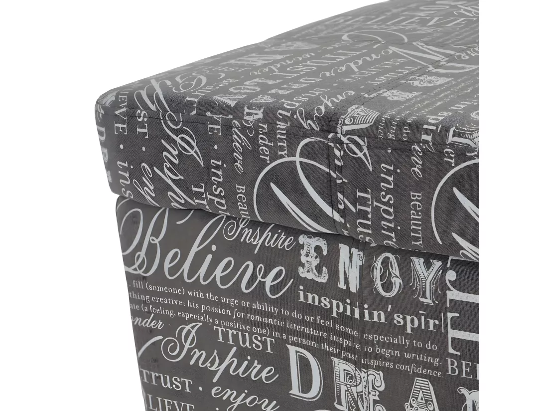 Coffre de rangement Kriens, gris words fabric