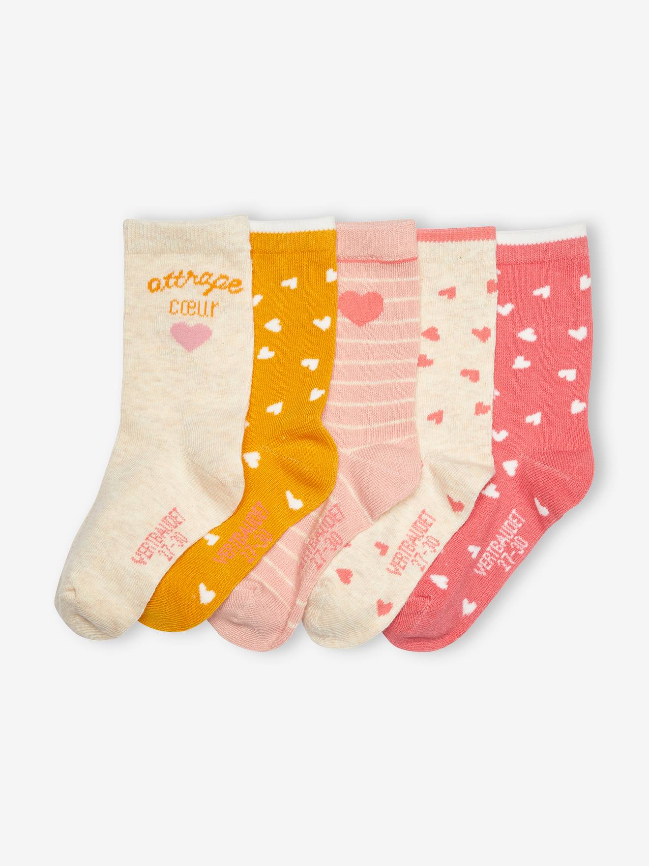 Pacote com 5 pares de meias Hearts, estampa azul escura, para meninas.