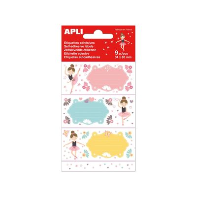 Apli Danseuses - 9 Étiquettes scolaires - 36 x 81 mm
