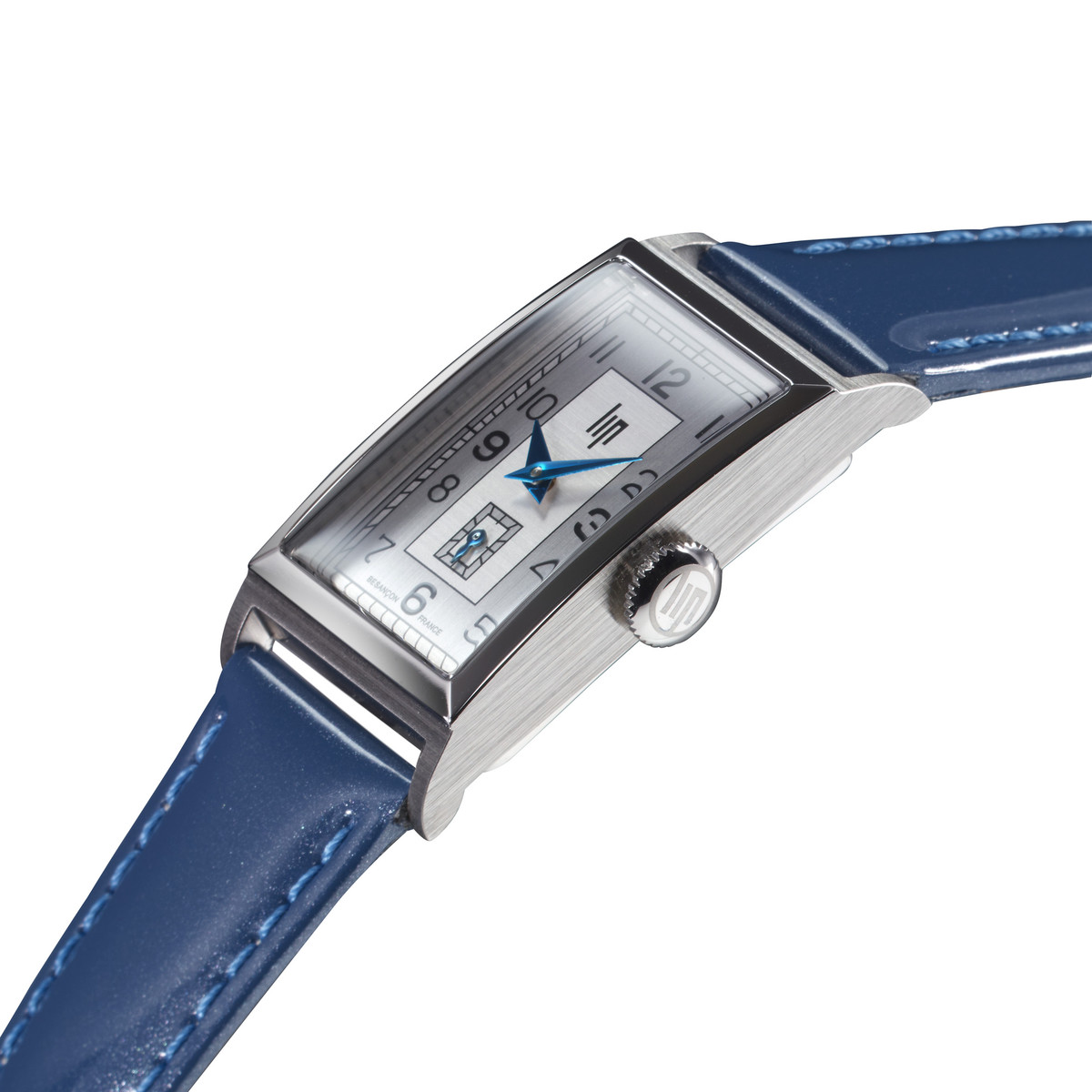 Montre Lip Churchill acier bracelet cuir vernis bleu