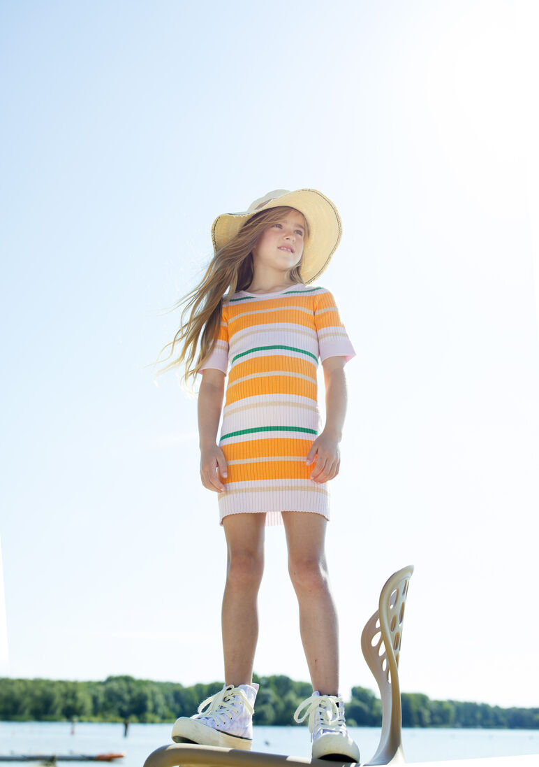 MOODSTREET lila moodstreet mini jurk fine knitted striped rib dress