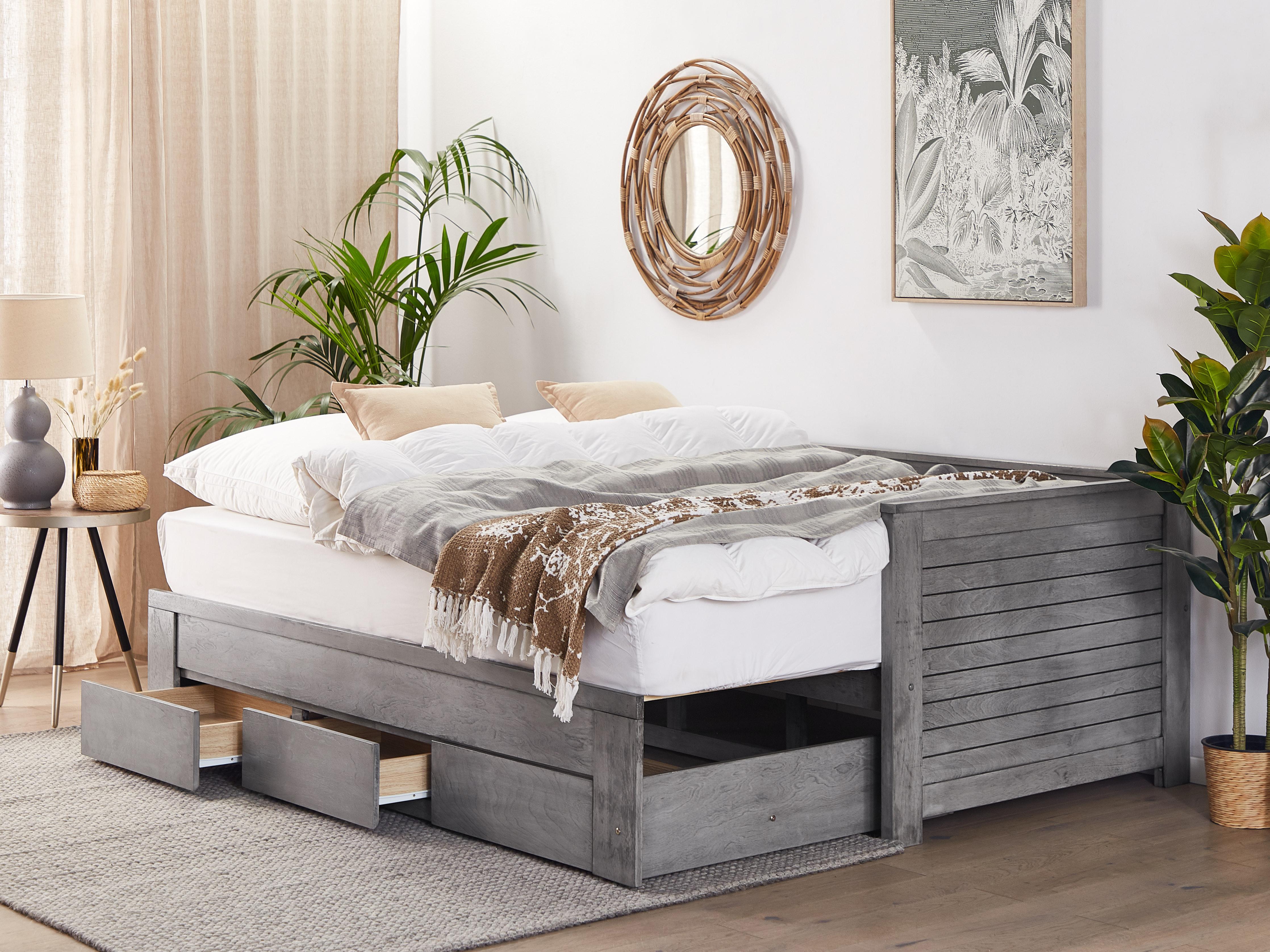 Bed met opbergladen Hout CAHORS 90 x 200 cm Grijs