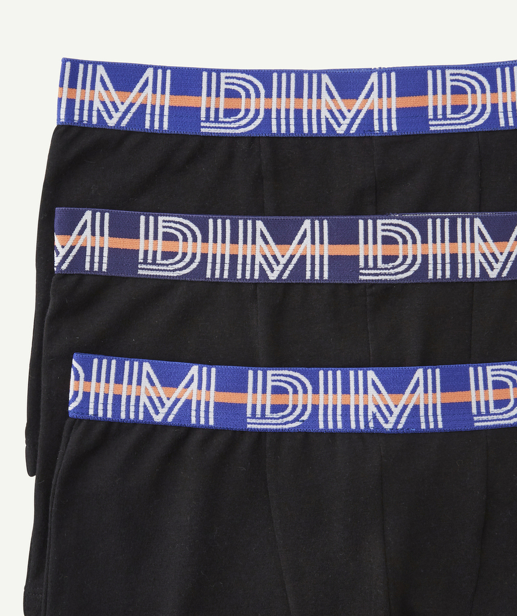 DIMlot de 3 boxers garçon noirs en coton stretch avec ceinture colorée