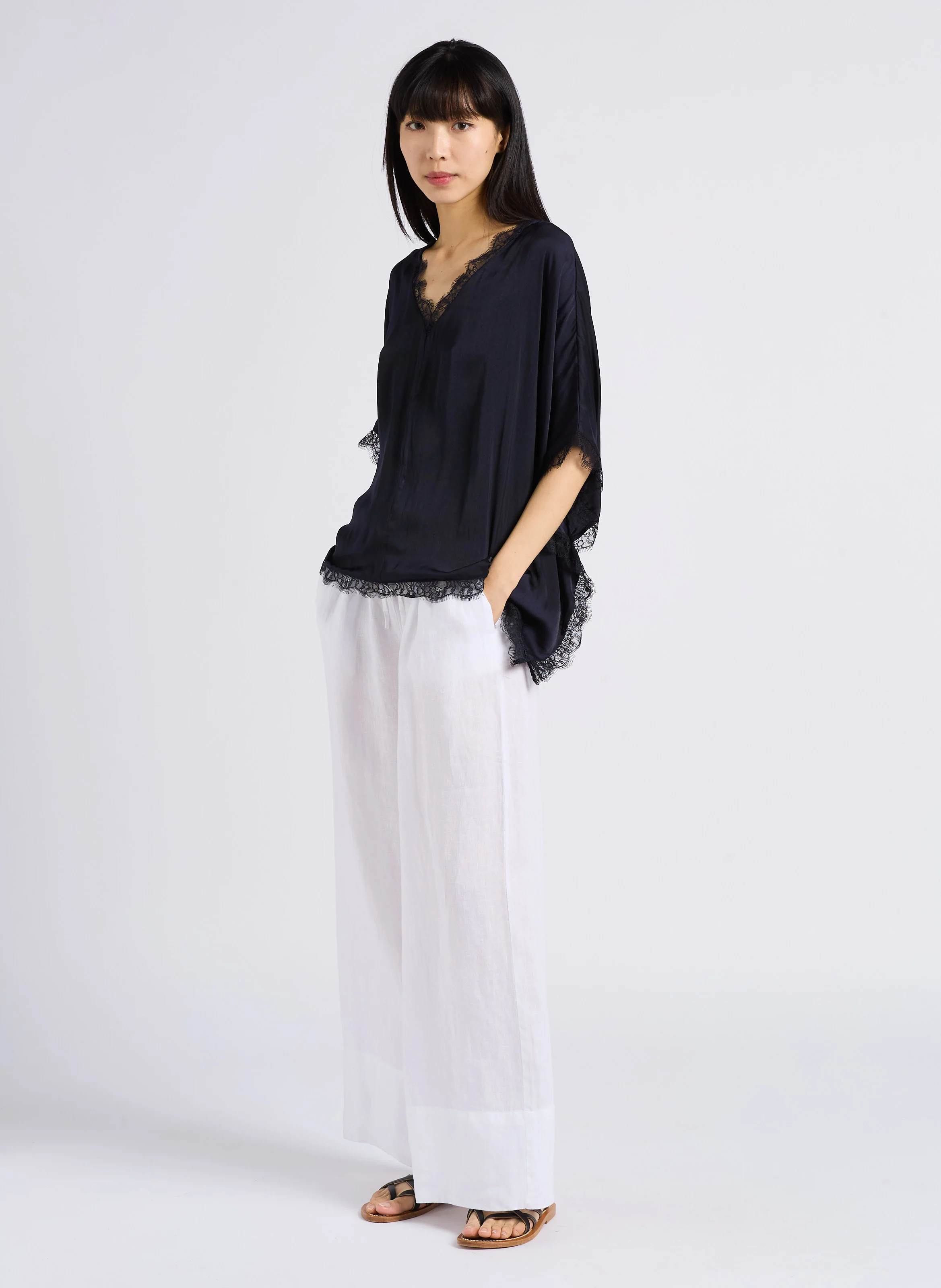 PRINCE - Pantalon large en lin | Blanc