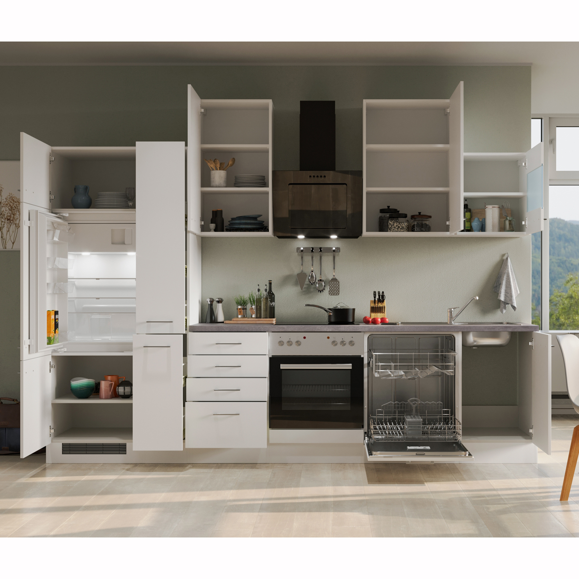 Küchenblock ELEA - weiß - mit E-Geräten - 310 cm