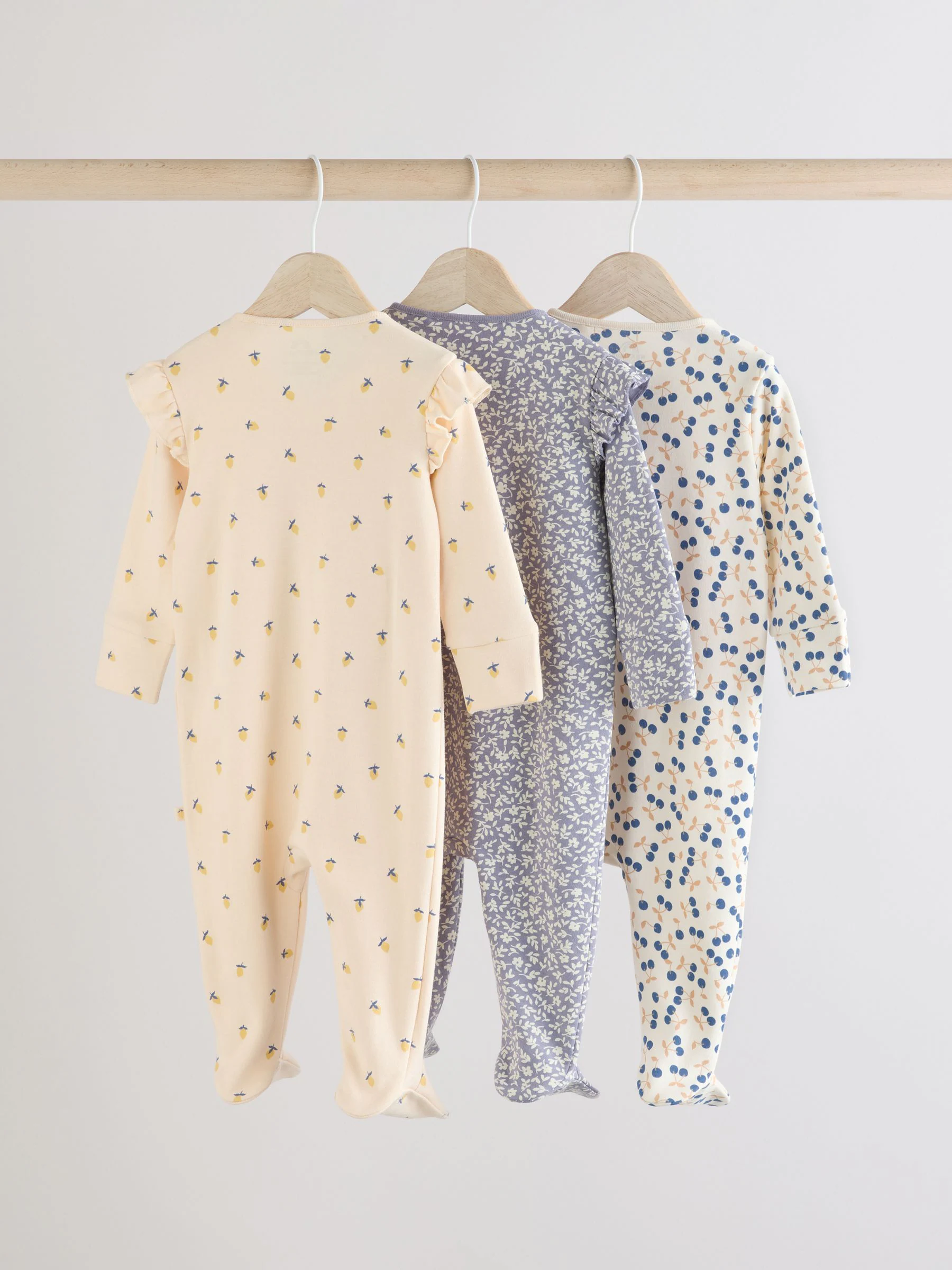 Blauw met kersen - Verpakking van 3 babypyjama's met tweewegrits (0-2jr)