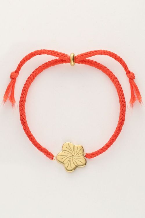 Art oranje koord armband met bloem