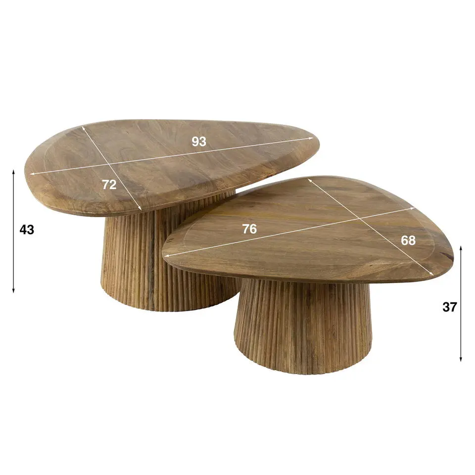 Salontafel Naturel Mangohout - Set van 2 - 93x72x43cm - Wave