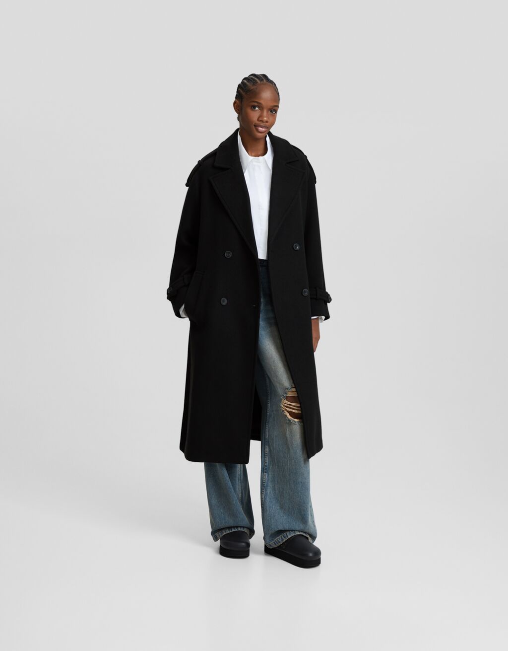 Trench coat em mistura de lã