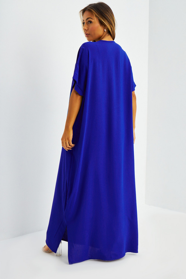 Abaya bleue à broderies dorées
