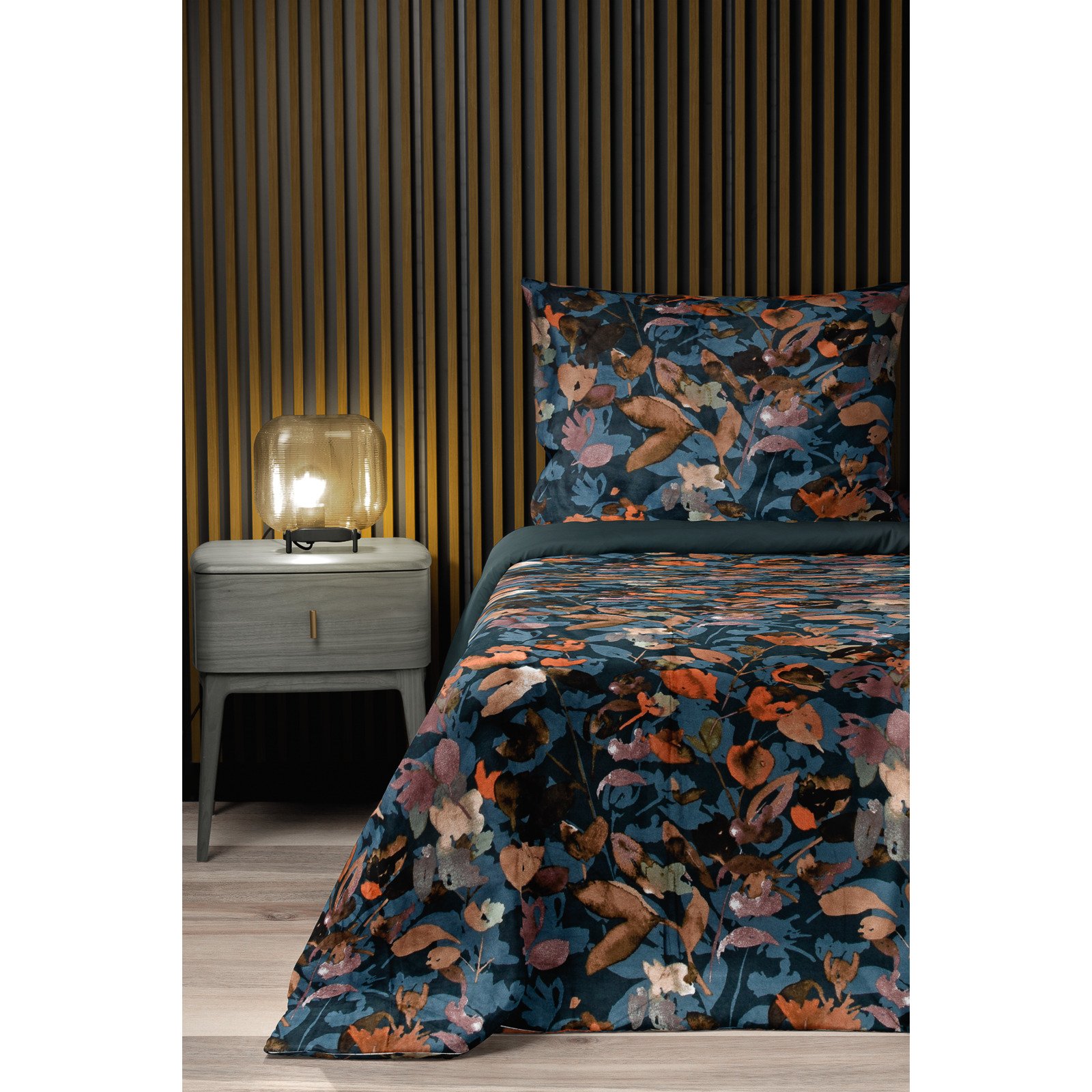 Bettwäsche Velours Herbstblätter dunkelgrün 200x210 2x65x65 Bettanzug Fra