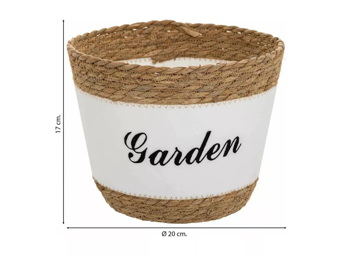 Panier en fibre naturelle et coton en blanc D25,5x20,5