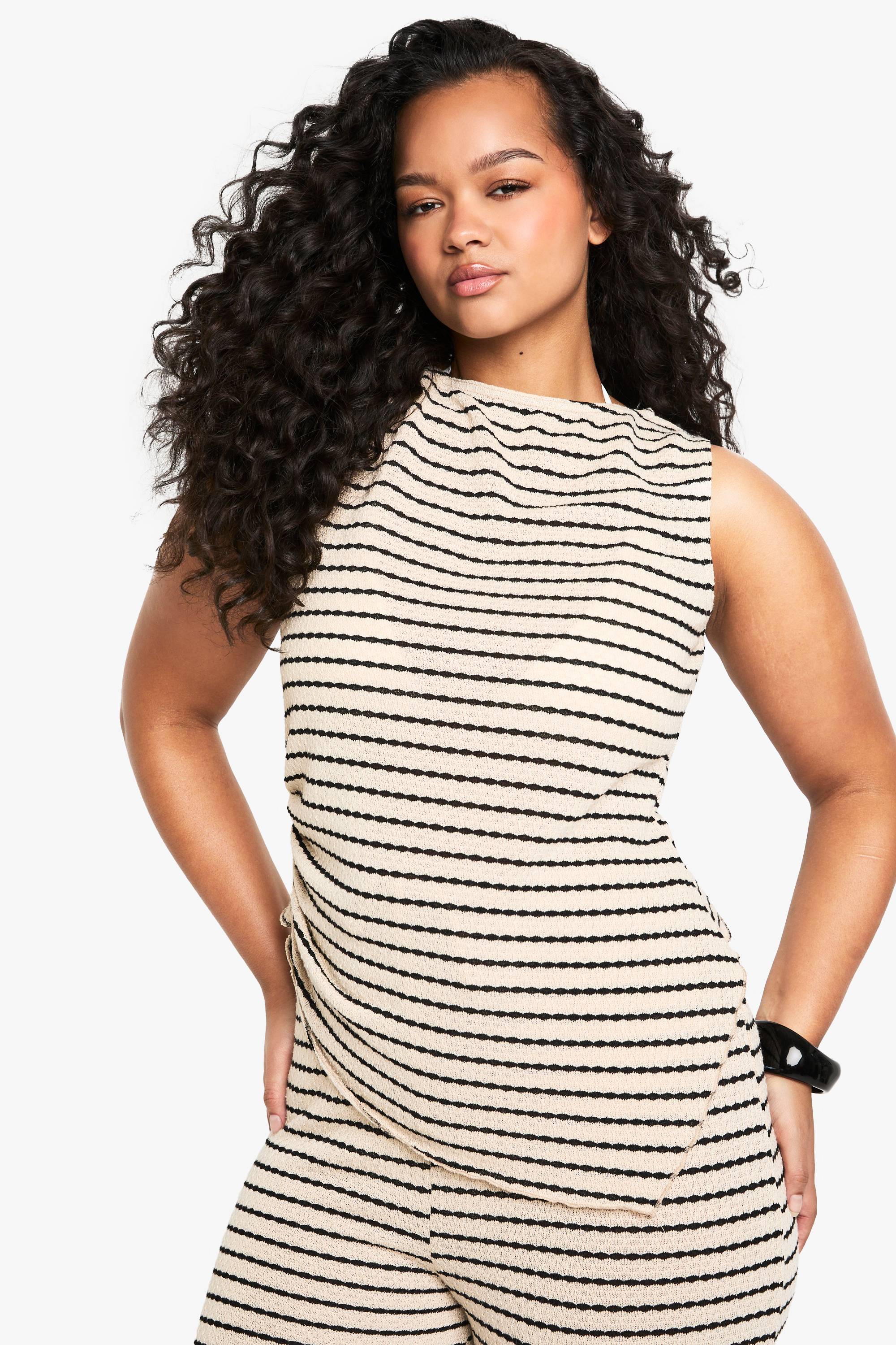 boohoo PLUS TÊTE À RAYURES CÔTELÉE POUR GRANDES TAILLES