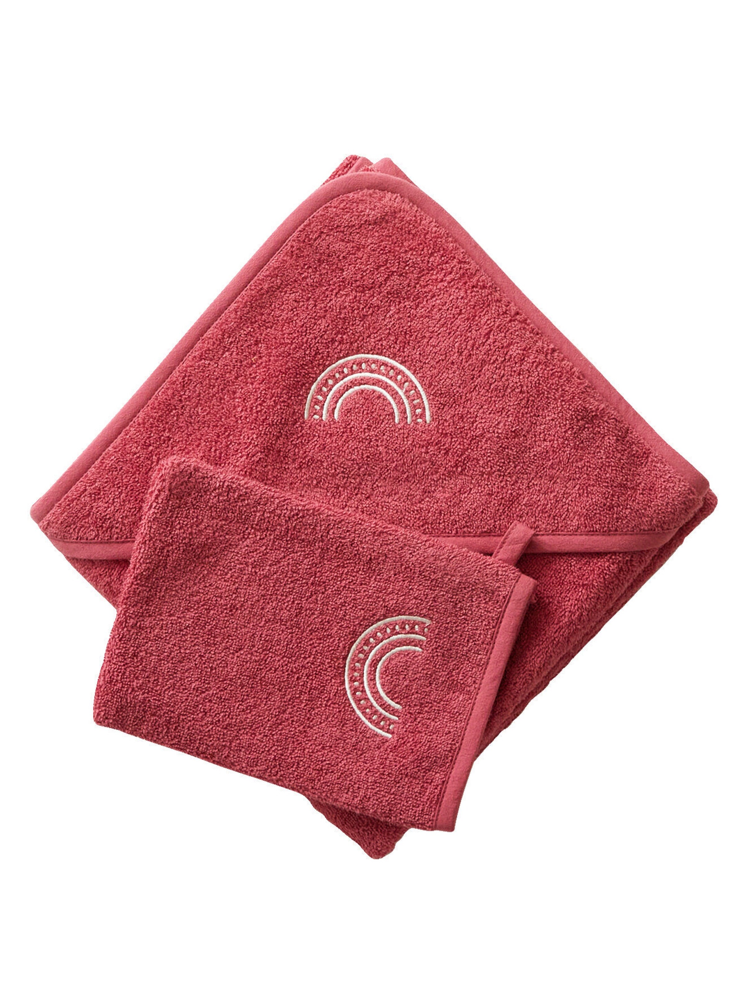 Vertbaudet Baby Kapuzenbadetuch & Waschhandschuh himbeer