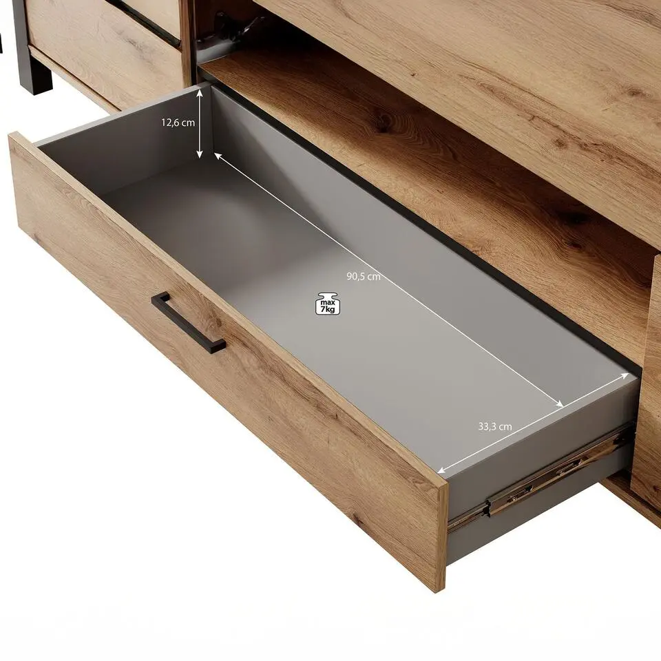 Meubella - TV-Meubel Acapulco - Eiken - Zwart - 210 cm