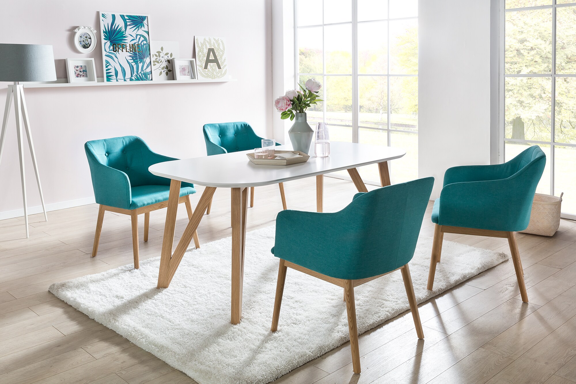 Esstisch 140x90x76 cm weiß Eiche Esszimmertisch Küchentisch Tisch Holztisch